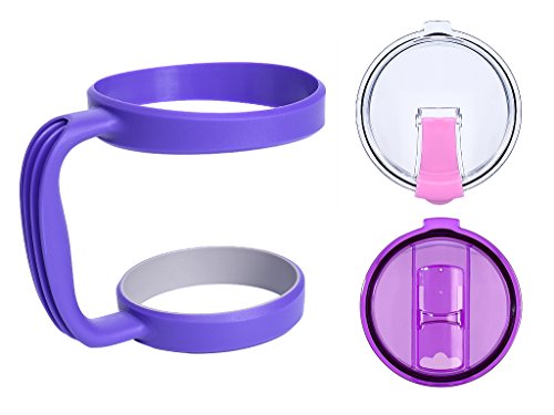YOLOPLUS 1Handle and 2Spill Proof & Splash Resistant Lid for YETI ,30OZ Rambler Tumbler (Deep Purple set)
