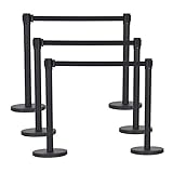 Goplus 6Pcs Stanchion Set W/ Retractable Belt Posts Queue Pole Crowd Control Barrier (Black)