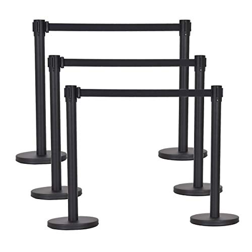 Goplus 6Pcs Stanchion Set W/ 6.5Feet Retractable Belt Posts Queue Pole Crowd Control Barrier (Black)