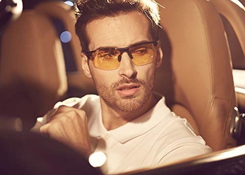 Night Driving Glasses Anti Glare Polarized HD Vision Sunglasses UV400 for Safety Car,Metal Frame Yellow Lens