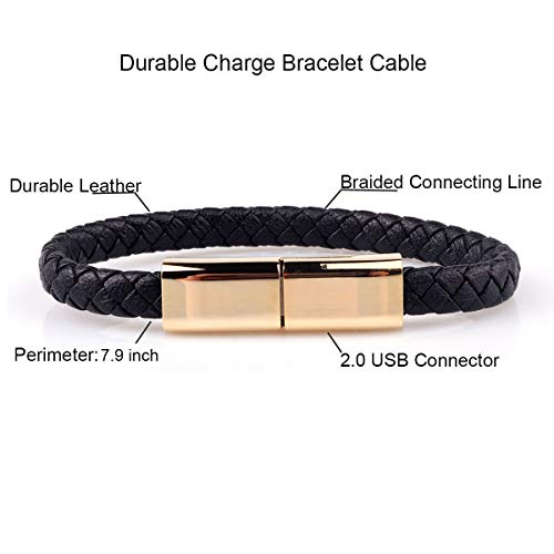 GVUSMIL USB Leather Charging Bracelets Portable Braided Wrist Band Cable Data Charger for iPhone (7.9inch)