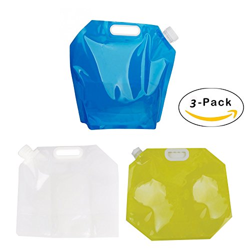 LE 3-Pack Collapsible BPA Free Water Container - Foldable Plastic Water Bag Carrier, Portable Water Storage Tank for Camping, Outdoor, Hiking,(blue&white&yellow)