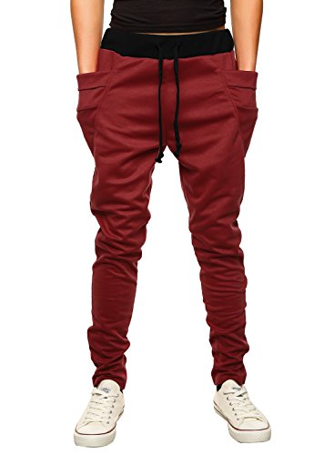 HEMOON Mens Jogging Pants Tracksuit Bottoms Training Running Trousers XS Wine