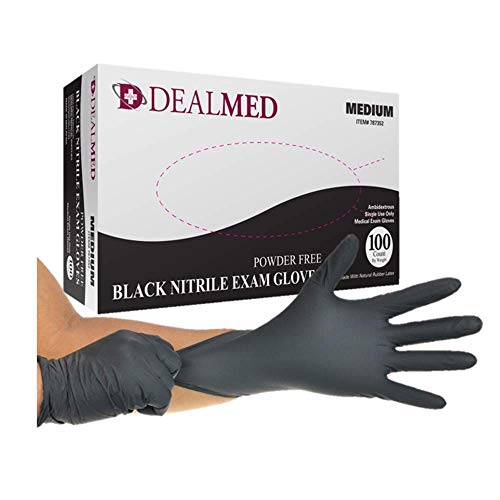 Dealmed Brand Nitrile Medical Exam Gloves, Disposable, Latex Free, Black, 100 Count, Size Medium