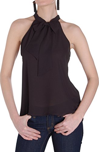 Humble Chic Women's Tie Neck Sleeveless Blouse - Black MED Chiffon Pussy Bow Semi-Sheer Tank Top, Black