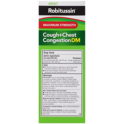 ROBITUSSIN ADULT MAXIMUM STRENGTH COUGH + CHEST CONGESTION DM MAX (8 FL. OZ. BOTTLE), COUGH SUPPRESSANT & EXPECTORANT, RASPBERRY FLAVOR
