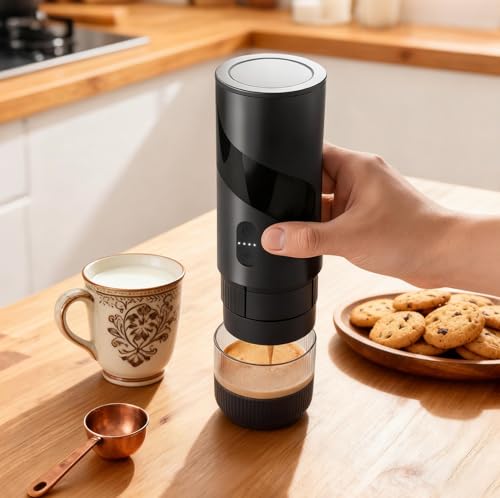 Travel Coffee Maker Compatible with 3.5 x 2.8 cm Capsules and Ground Coffee, 3 in 1 Portable Coffee Machine with 100 ml Water Tank, Capsule Coffee Maker for Espresso 20Bar Refillable