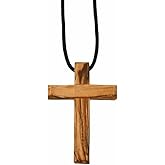 Olive Wood Cross Necklace from Bethlehem – 1.5" Wooden Crucifix Pendant with 24" Adjustable Black Cord, Christian Jewelry for Men and Women