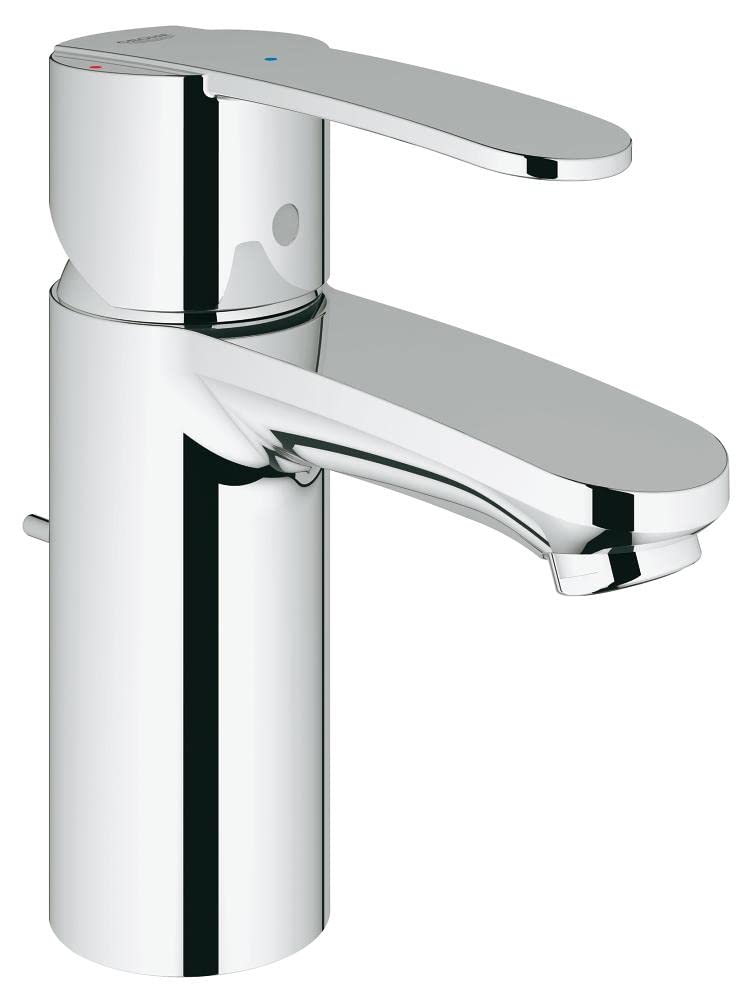 GROHE QUICKFIX Wave Cosmopolitan – Basin Mixer Tap with Pop-Up Waste Set (Metal Lever, Energy Saving via Cold Start, 35 mm Ceramic Cartridge, Tails 3/8 Inch, Easy to Fit), Size 155mm, Chrome, 23231000