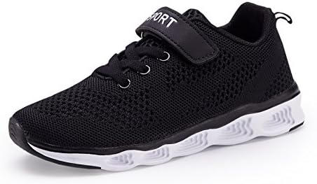Ukris Kids Breathable Knit Sneakers Lightweight Athletic Running Shoes(EU 33,Black)