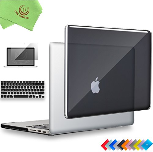 UESWILL 3in1 Glossy Crystal Clear Hard Shell Case Cover for MacBook Pro 15" with Retina Display(NO Touch-Bar)(A1398) + Keyboard Cover and Screen Protector, Black
