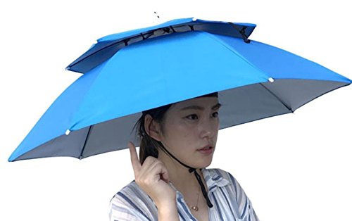 Double Layer Umbrella Hat for Women and Men, Hot Sale ! Iuhan Unisex Foldable Novelty Umbrella Sun Hat Golf Fishing Camping Fancy Dress Multicolor (Light Blue) - Thumbnail 2