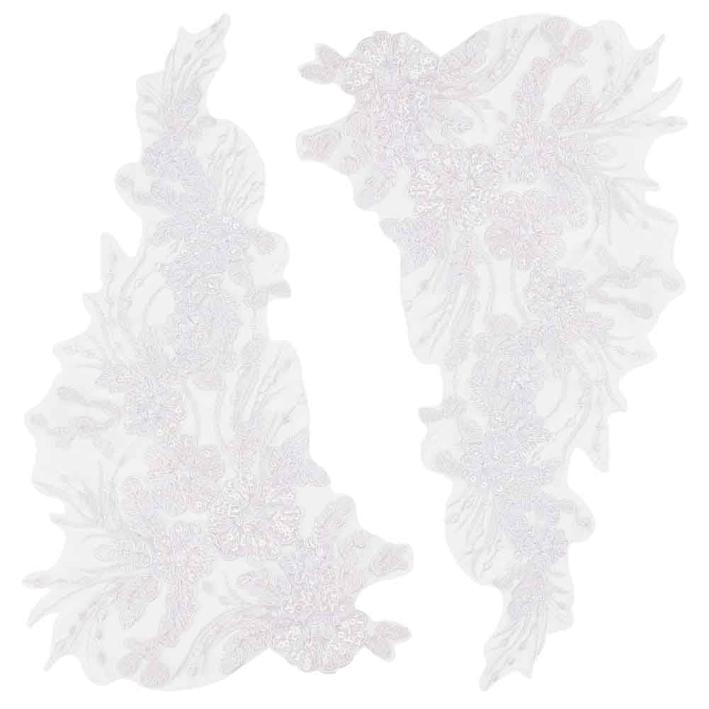 GORGECRAFT 1 Pair White Sequin Ribbon Trim 3D Flower Embroidery Lace Fabric Bead Floral Applique Embroidered on Mesh Backing Sew on Patches Glitter Sewing Ornaments Paillette DIY Costume Accessories