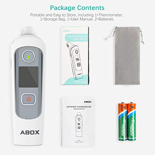 Baby Thermometer, ABOX Digital Medical Infrared Thermometer with Measuring Ear/Forehead/Object Temp, Fever Sound/Backlight Color Warning, Optional Silent Mode, 32 Recall Memory, CE FDA Approved