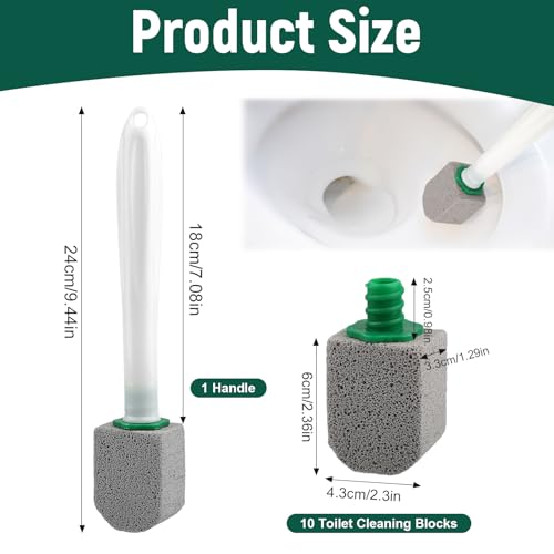 Pumice Stone Toilet Cleaner, Pack of 10 Toilet Cleaning Block with 1 Handle, Cleaning Stone for Toilet, Bathroom, Kitchen & Swimming Pools, Stubborn Stains, Limescale & Urine Stone