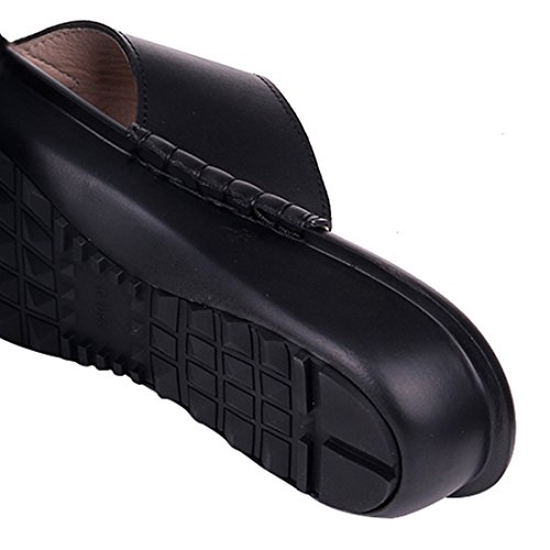 Women's Leather Thong Flip Flop Wedge Sandals - Thumbnail 3