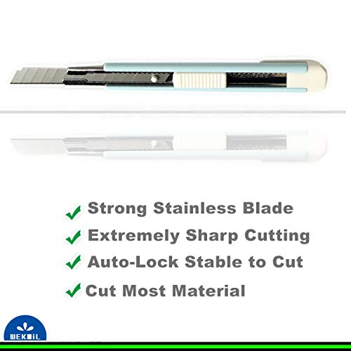Wekoil 3 Pack 9mm Lockable Utility Knife ABS Grips Box Cutters Equipped with Stainless Steel Snap Off Blade+10 Pcs Carbon Steel Utility Knife Replace Blades Box Opener Paper Cutter Art Craft