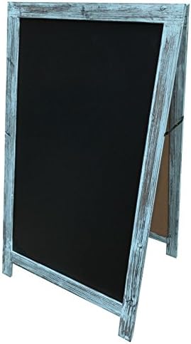 Rustic A-Frame Chalk Board Double-sided, Porcelain Magnetic Steel, Large 42 x 24 Rustic Blue Wood