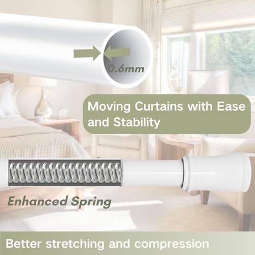 Telescopic Spring Tension Rod Extendable Curtain Rod No Drilling Extendable Window Tension Rod Adjustable Curtain Pole No Screws for Kitchen,Closet,Bathroom, 85-160 cm (33.5-63.0"), White