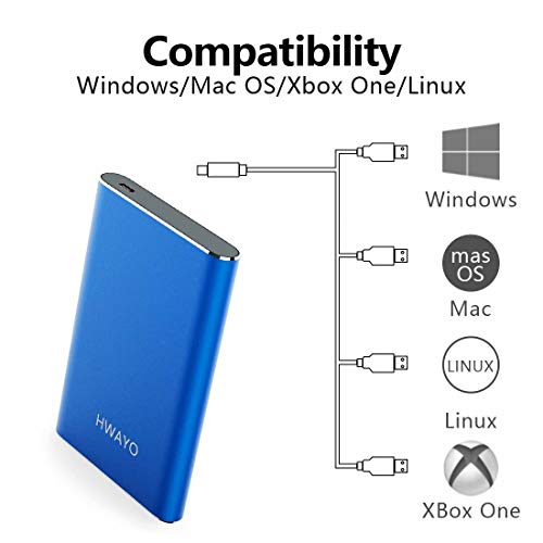 HWAYO Externe Festplatte, 1 TB, USB 3.1 Gen 1 Typ C, ultradünn, 6,3 cm (2,5 Zoll) HDD-Speicher, kompatibel für PC… – Bild 3