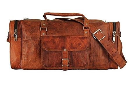 pranjals house Real Vintage Leather 24 Inch Brown Duffle/Gym Bag (Chocolate)