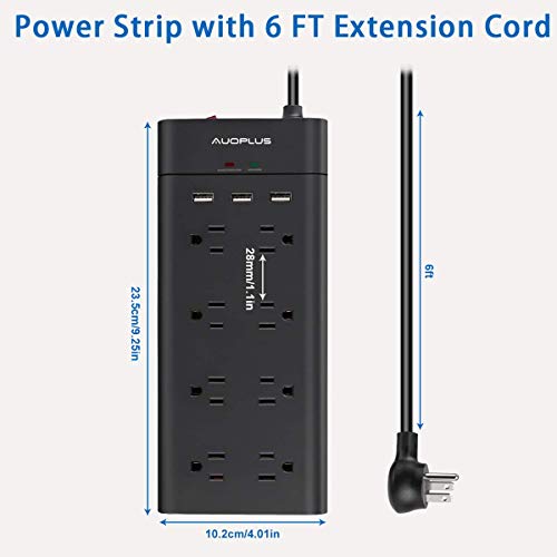 Power Strip with USB, AUOPLUS Surge Protector with 8 Outlets and 3 USB