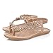 Tenworld Women Summer Bohemia Flat Sandals Flower Beads Beach Flip-Flop Shoes (5.5, Khaki)