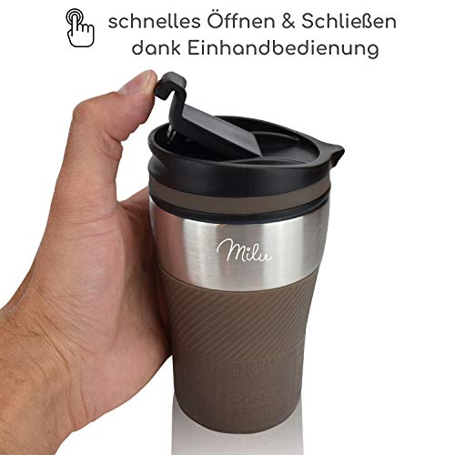 Milu-Thermobecher-Isolierbecher-Kaffeebecher-to-go-210ml-100-Auslaufsicher-Trinkbecher-aus-Edelstahl-Autobecher-doppelwand-Isolierung-Thermo-Becher-Travel-Mug-Braun