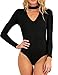 Allegrace Women Long Sleeve Sexy V Cut Stretch Bandage Leotard Bodysuit Jumpsuit M Black