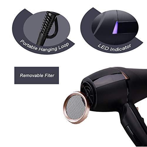 Professional Ionic Hair Dryer CONFU 1875W AC Motor Blow Dryer with Diffuser 2 Concentrators Fast Drying with 3 Heat 2 Speed Settings Cool Shot Button LED Night Light ETL Certified Black - Thumbnail 3