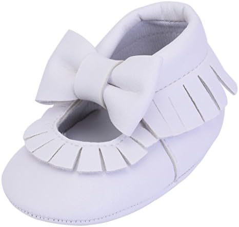 Cheeyi Infant Toddler Moccasinss Shoes Soft Sole PU Leather Baby Girls Crib Shoes White 0-6 Months
