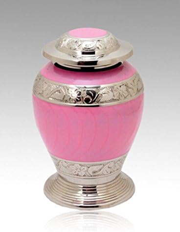 Memorials4u Avondale Pink and Silver cremation Urn, Infant urn, Brass Urn, Handcrafted and Engraved - Affordable Urn for Infant Ashes