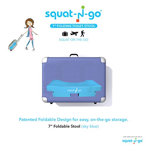 Squat N Go 7" Folding Squatting Stool | The Only Foldable Toilet Stool | Convenient and Compact - Great for Travel | Fits All Toilets, Folds for Easy Storage, Use in Any Bathroom | Blue Color |