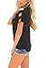 Women Summer V-Neck Cut Out Shoulder 3/4 Sleeve Side Ruched Tunic Shirt Top,Black,M