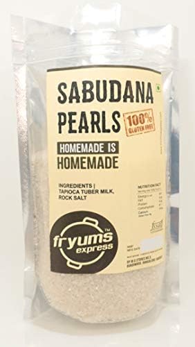 Fryie Express Sabudana Pearls, 500g. Natural and Organic Tapioca Extract 100% Upvaas or Fasting Snack sago javarsi