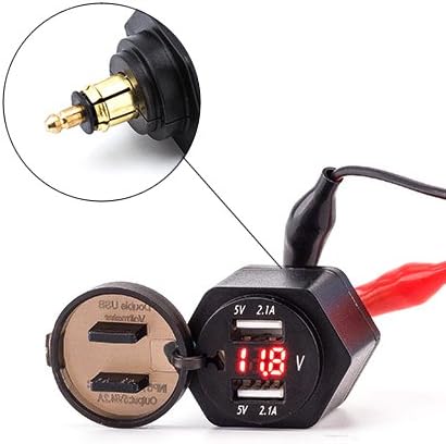 Eriding 2 USB Charger 4.2A Adapter LED Voltmeter with Powerlet Din Plug for Motorcycle (Red)