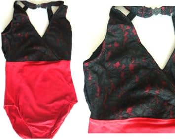 Amazon バレエレオタード Vネックデザインホルターネック レッド レース ブラックm 140 Swallowsea スワローシー バレエ