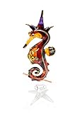 Handmade Mini Brown and Orange Sea Horse Art Art Glass Blown Sea Animal Figurine - Model Y2017