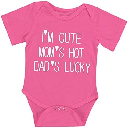 Newborn Boys Girls Outfits,Buedvo I'm Cute Mom's Hot Dad's Lucky Print Romper Jumpsuit (3-6Months, Hot Pink)