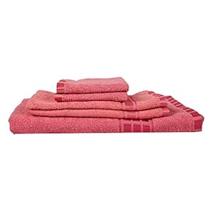 Eurospa Set of 5 Cotton Bath + Hand + Face Towel Set Pink