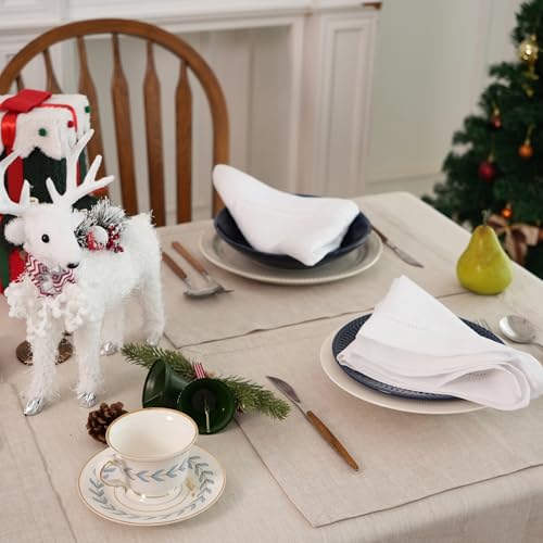 Simple&Opulence 100% Linen Dinner Napkins, Hemstitched Decorative 18x18 Inch(45x45cm) White French Flax Cloth, Pack of 4 Reusable Napkins,Stone Washed with Handcrafted Mitered Corners