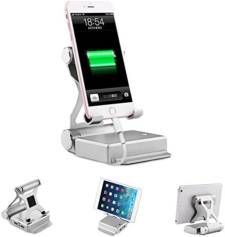 Portable Desktop Power Bank Call Phone Stand [2 in 1] Foldable Adjustable For iPhone 6 6s 7 7 Plus Galaxy 6 7 8 All Android Smartphone (Silver)