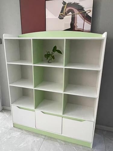 Modern Kids Storage Bookshelf, 4-Tier Open Shelving Unit with Bottom Drawers, Multi-Purpose Display Cabinet for Books, Toys, Nursery Organization For Study Room, School & Home (Mint Green)
