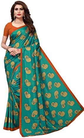 Shonaya Women`S Party Wear Art Silk Printed Saree Sari (Sea Green)