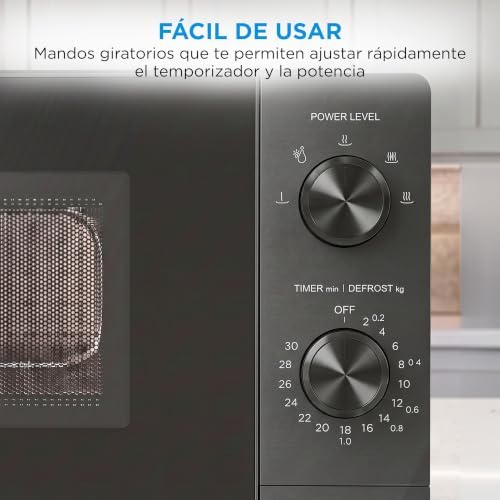 Microondas 20 litros y 700 W de potencia | Microwave | Horno Microondas Negro de Sobremesa con Plato Giratorio, Función Descongelación, 5 Niveles de Potencia, Temporizador | Microondas sin grill
