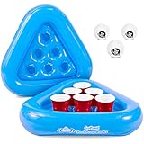 GoPong Pool Pong Rack Floating Beer Pong Set, Includes 2 Rafts and 3 Pong Balls, Blue