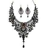 Meiysh Black Lace Gothic Lolita Pendant Choker Necklace Earrings Set (style 001)