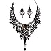 MEiySH Black Lace Gothic Lolita Pendant Choker Necklace Earrings Set (Style 001)
