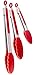 Tongs with Silicone Tips, Red 3-Pack Small, Medium & Large, Pair of Tongs for Every Job in the Kitchen or Barbecue, Commercial Grade Stainless Steel, Rubber Tipped & Locking for Easy Storage