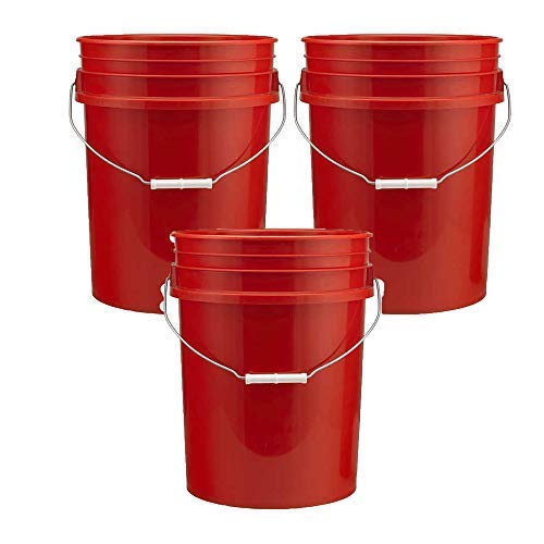 Buy 5 Gallon Plastic Buckets, Red Color 3 Pack HDPE Plastic Super Heavy Duty 90 Ml Online